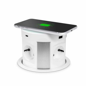 Rejtett elosztó - 4-es + vezeték nélküli töltés + 2xUSB + 2xType-C - fehér    Delight 20434WH - Image 2