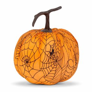 Halloween-i tök dekoráció - 16,5 cm - narancs, pókhálós - habszivacs    Family 56540C - Image 2