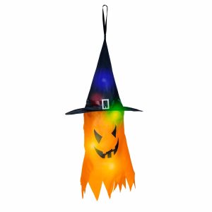 Halloween-i LED dekor - szellem - sárga - 10 színes LED - akasztható - 2 x 2032 - 75 x 35 cm    Family 56569C - Image 2
