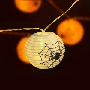 Halloween-i lampion fényfüzér - pókos, fehér - 7,5 x 165 cm - 2 x AA elemes    Family 58172 - Image 2