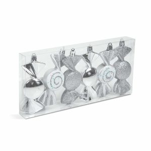 Karácsonyfadísz szett - ezüst cukor - 10 x 3,6 cm - 6 db / szett    Family 58782B - Image 2