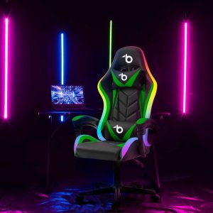 RGB LED-es gamer szék - karfával, párnával - fekete / zöld    BeMaDa BMD1115GR - Image 2