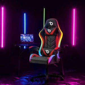 RGB LED-es gamer szék - karfával, párnával - fekete / piros    BeMaDa BMD1115RD - Image 2