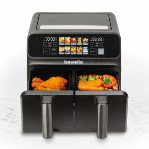 Olaj nélküli fritőz - XXL - 230V - 2200W - dupla kosár, színes érintőkijelző - 4+4 L    Bewello BW1002D - Image 2