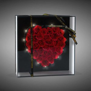 Műrózsák szívalakban díszdobozban - LED-es - 29 x 29 x 6,2 cm     DA01202 - Image 2