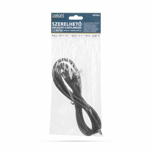 Hálózati szerelhető tápkábel dugóval  - műanyag füllel - 1,5 m kábellel - 3 x 1,5 mm2 - fekete    Delight 05942A - Image 3