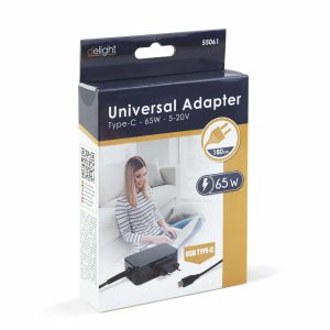 Adapter - Type-C - 65W - 5-20V - 1,8 m - fekete    Delight 55061 - Image 3
