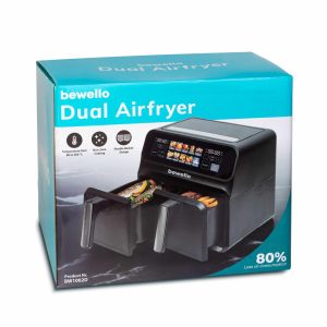 Olaj nélküli fritőz - XXL - 230V - 2200W - dupla kosár, színes érintőkijelző - 4+4 L    Bewello BW1002D - Image 3