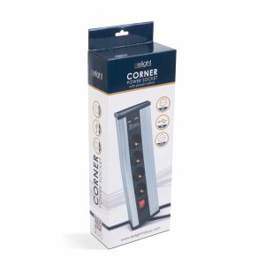 Sarokelosztó - kapcsolós - 4 x 250V, 16A - 2 x USB, 2,1A - alumínium ház    Delight 20484S - Image 4