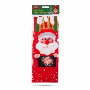 Karácsonyi italos üveg tartó szalaggal - mikulás - poliészter - 32 x 12,5 cm    Family 58727A - Image 4