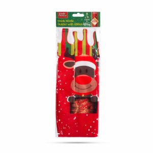 Karácsonyi italos üveg tartó szalaggal - rénszarvas - poliészter - 32 x 12,5 cm    Family 58727C - Image 4
