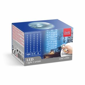 Fényfüggöny - 300 db hidegfehér microLED-del - 3 x 3 m - 230V - távirányítós    Family 58905B - Image 4