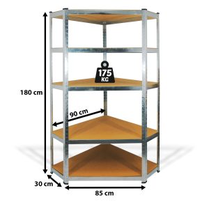 Fémpolc állvány - sarok - 5 szintes - fém - max. 175 kg - 180 x 90 x 30 cm     10846 - Image 2