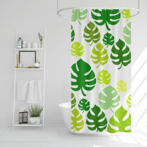 Zuhanyfüggöny szett fürdőpamaccsal - 3 féle - kék, zöld mintás - 180 x 180 cm    Family 11526A - Image 2