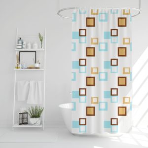 Zuhanyfüggöny szett fürdőpamaccsal - 3 féle - kék, zöld mintás - 180 x 180 cm    Family 11526A - Image 3