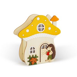 Világító dekoráció - gomba ház sünivel - 15 x 16 x 5 cm - fából     59012A - Image 2