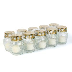 Üveg mécses fém kupakkal - üveg szín: fehér, kupak szín: arany - 10 cm     TW1010 - Image 2
