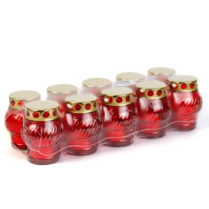 Üveg mécses fém kupakkal - üveg szín: piros, kupak szín: arany - 10 cm     TW1011 - Image 2