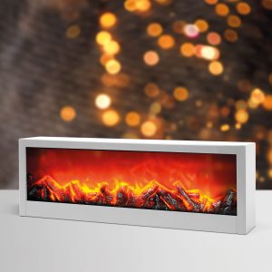 Kandalló LED-es lánghatással - fehér - elemes / USB-s - 60 x 10 x 20 cm    Bewello BW2015WH - Image 3