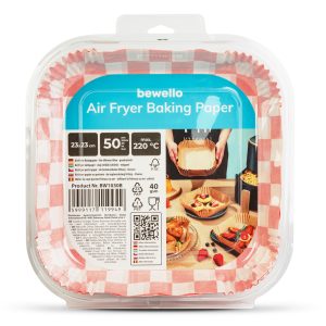 Air fryer sütőpapír - olaj nélküli sütőhöz - kockás, négyzet - 23 cm - 50 db / csomag    Bewello BW1030B - Image 4