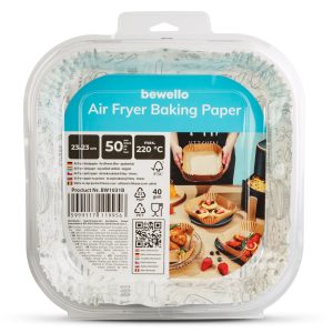 Air fryer sütőpapír - olaj nélküli sütőhöz - mintás, négyzet - 23 cm - 50 db / csomag    Bewello BW1031B - Image 4